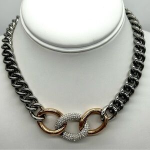 Swarovski Crystal Bound Pave Rose Gold and Gunmetal Necklace